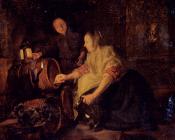 A Woman Drawing Wine From A Barrel - 加布里埃尔·梅特苏